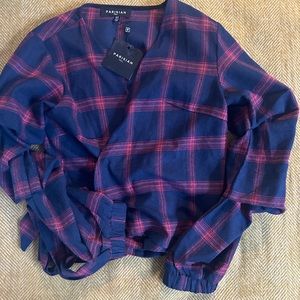 Parisian Plaid Wrap Shirt. NWT. Size 6 Tall.